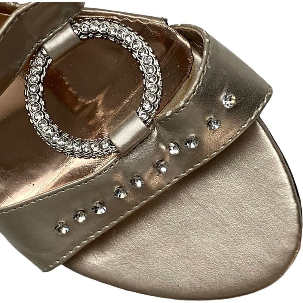 AMANDA Metallic Gold Double Band Rhinestone Slide Heeled Sandals Women’s SZ 7 - Picture 2 of 9